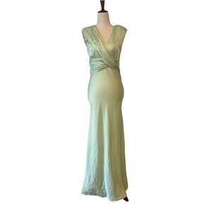 Mango Wrapped Satin Maxi Dress, Sage Green, Women's Size 4